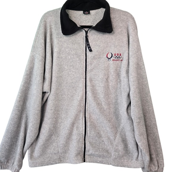 Team USA Beijing 2008 Olympics Fleece Jacket Grey Full Zip Mens XXL Made in USA - Picture 2 of 13